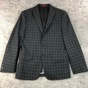 John Varvatos USA Men's 38R Gray Plaid Wool Blazer Suit Jacket Rock Edgy